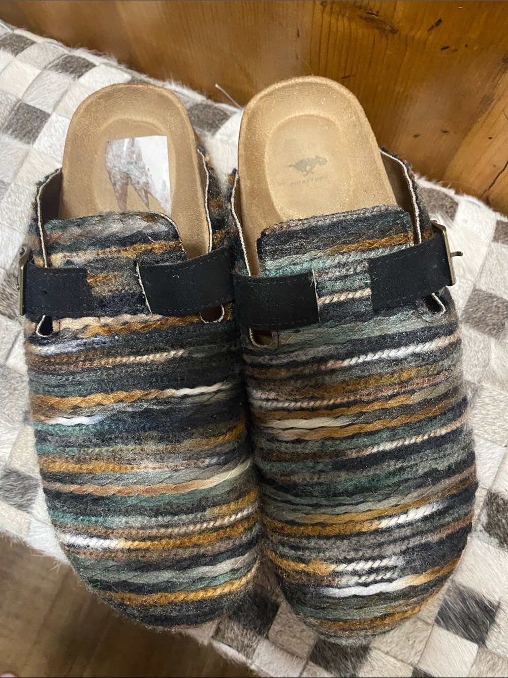 Rocket Dog Multicolor Striped Wool Clogs - Black, Brown, Green, Cream